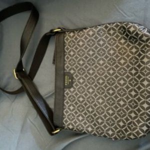 Fossil Crossbody Bag - Black with Diamond Design